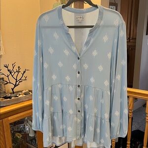 Wonderly Sky Blue Blouse with White Accents